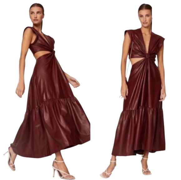 A.L.C Alexandria Cutout Vegan Leather Midi Dress Cranberry Size 4 - Picture 2 of 9